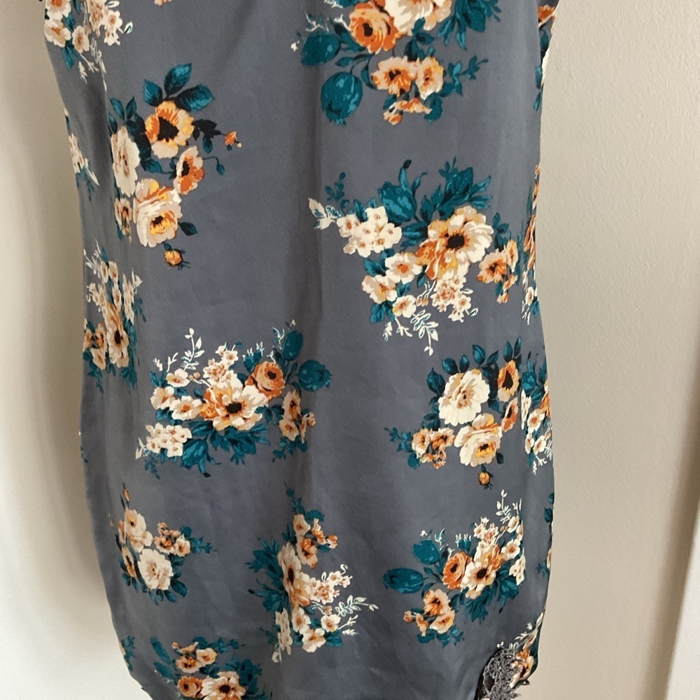 Honey Punch Orange Gray Floral Slip Dress L Large Mini Spaghetti Strap Night Out - Picture 4 of 10